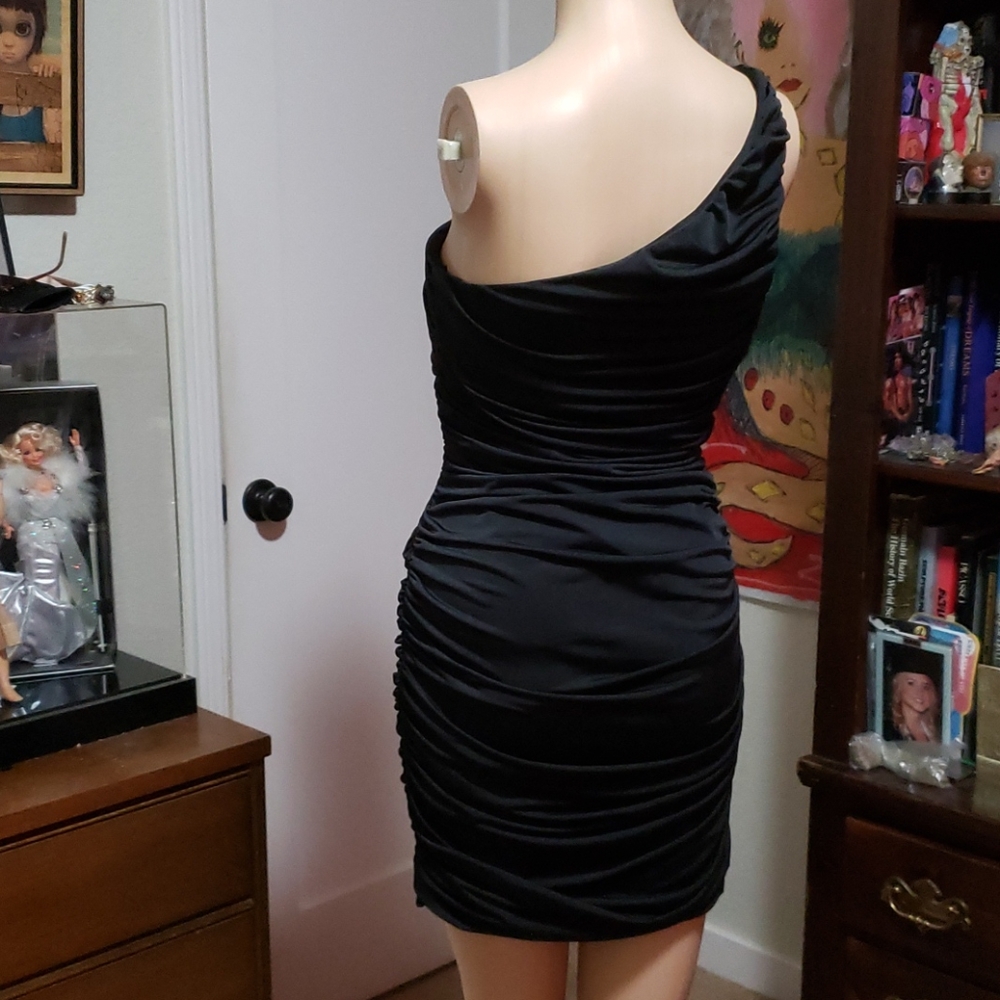 Mystic One Shoulder Black Stretchy Cocktail Dress - Picture 2 of 6